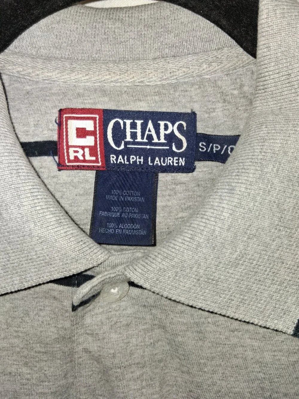 Vintage 90s Y2K Chaps Ralph Lauren Polo Shirt Mens Small Gray Striped Crest